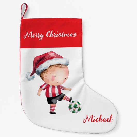 Personalized Merry Christmas Santa Claus Soccer Kleine Kerstsok (Voorkant)