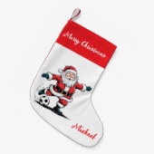 Personalized Merry Christmas Santa Claus Soccer Kleine Kerstsok (Voorkant (Hangend))