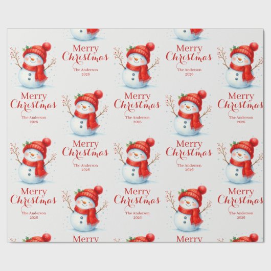 Personalized Merry Christmas Snowman Custom Year  Cadeaupapier (Vlak)