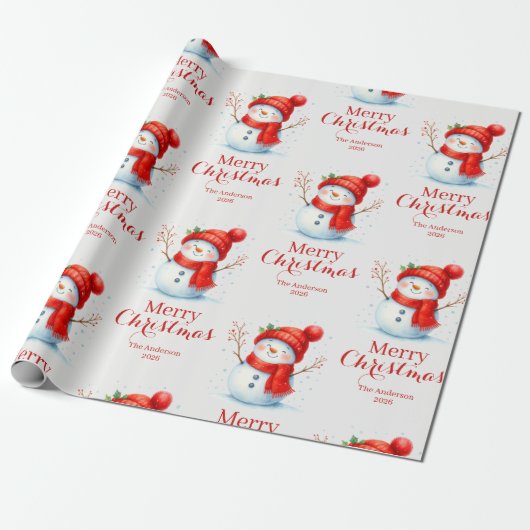Personalized Merry Christmas Snowman Custom Year  Cadeaupapier (Uitgerold)