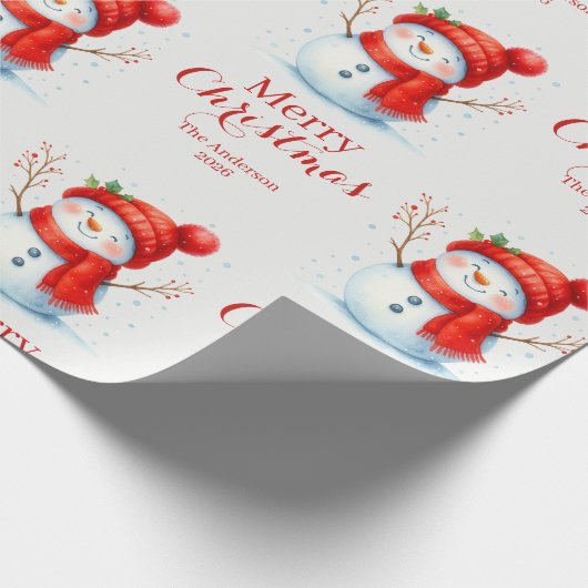 Personalized Merry Christmas Snowman Custom Year Cadeaupapier (Hoek)