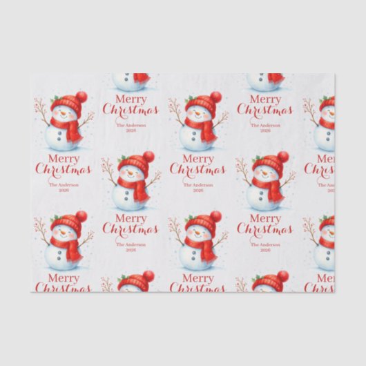 Personalized Merry Christmas Snowman Custom Year Tissuepapier (Voorkant)