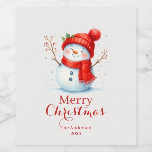 Personalized Merry Christmas Snowman Custom Year  Wijn Etiket (Enkel label)