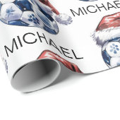 Personalized Merry Christmas Soccer Ball Santa Cadeaupapier (Rol Hoek)