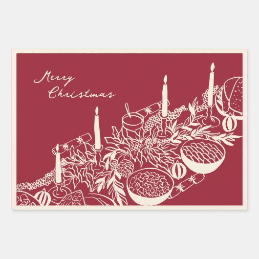 Personalized Merry Christmas Table Minimal Design  Inpakpapier Vel (Voorkant 3)
