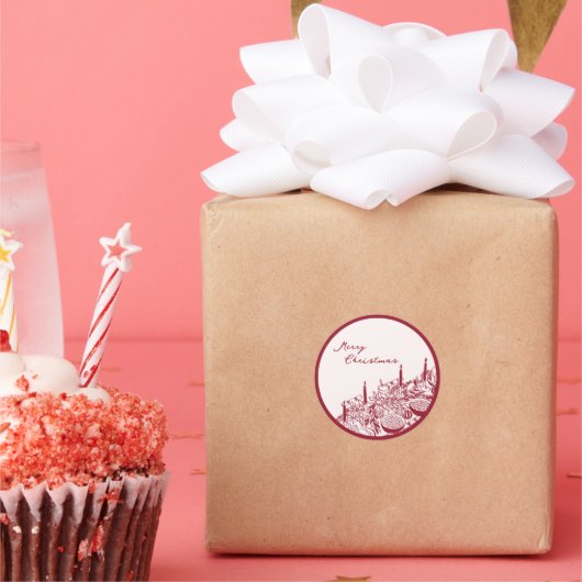 Personalized Merry Christmas Table Minimal Design Ronde Sticker (Feest)