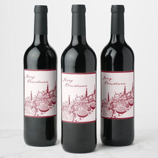 Personalized Merry Christmas Table Minimal Design Wijn Etiket (Flessen)