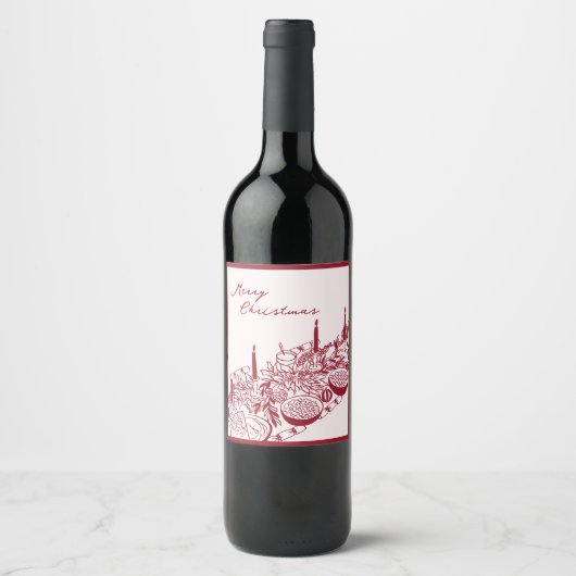 Personalized Merry Christmas Table Minimal Design Wijn Etiket (Voorkant)