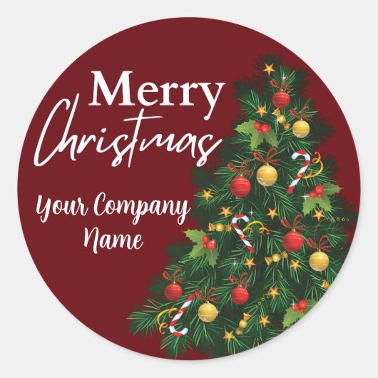 Personalized Merry Christmas Tree Holiday Ronde Sticker (Voorkant)