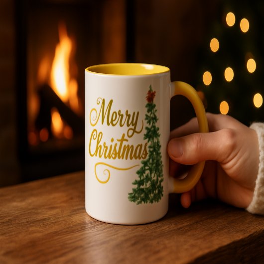 : Personalized Merry Christmas Tree Watercolor Mug Mok