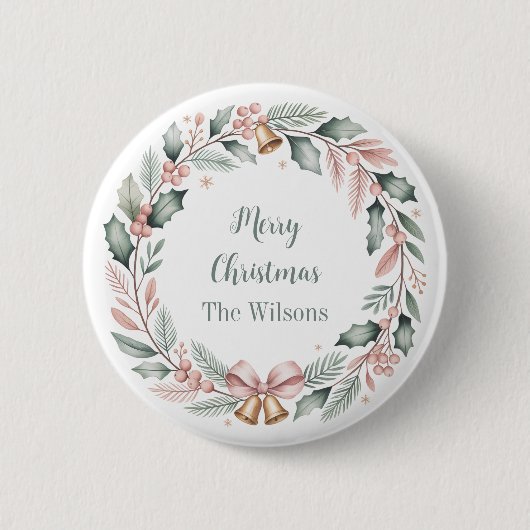 Personalized Merry Christmas Wreath Ronde Button 5,7 Cm (Voorkant)