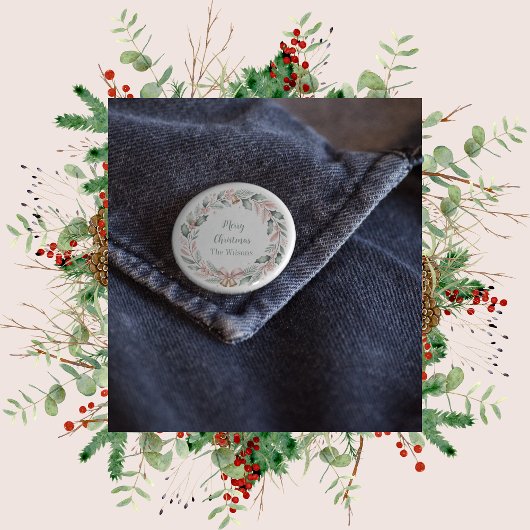 Personalized Merry Christmas Wreath Ronde Button 5,7 Cm