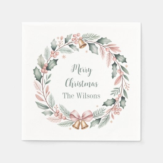 Personalized Merry Christmas Wreath Servet (Voorkant)