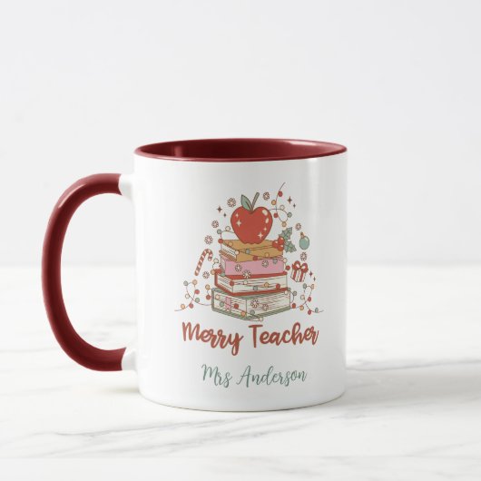 Personalized Merry Teacher Christmas Tree Books  Mok (Links)