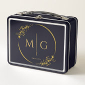 Personalized Metal Lunch Box with Floral Monogram (Voorkant)