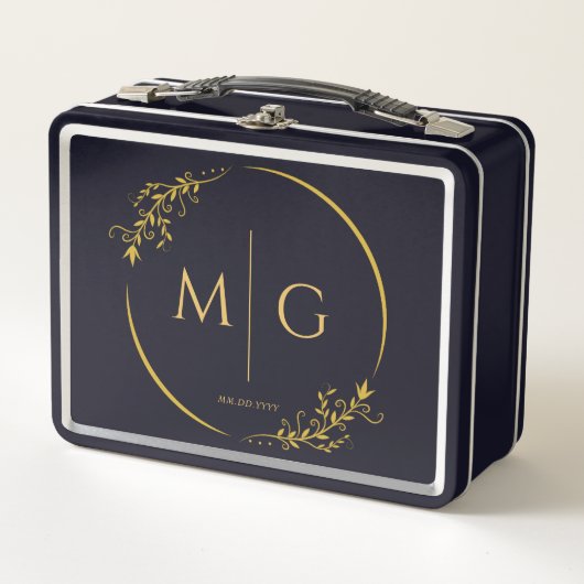 Personalized Metal Lunch Box with Floral Monogram (Voorkant)