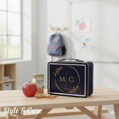 Personalized Metal Lunch Box with Floral Monogram