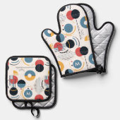 Personalized Mid Century Geometric Pattern Ovenwant & Pannenlap Set (Voorkant / Achterkant)