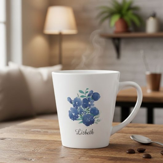 Personalized Midnight Bloom Blue Floral Latte Mug Mok