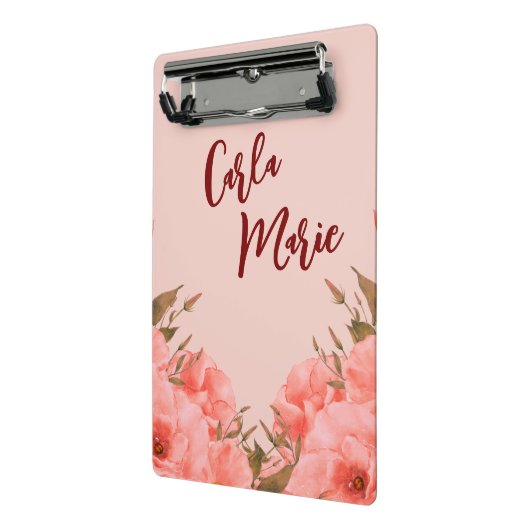 Personalized Mini Clipboard | Pink Floral Design Mini Klembord (Angled2)