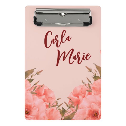 Personalized Mini Clipboard | Pink Floral Design Mini Klembord (Voorkant)