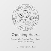 Personalized Minimal Bakery Opening Hours Logo Raamsticker (Vel)