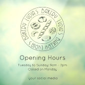 Personalized Minimal Bakery Opening Hours Logo Raamsticker (Vel 3)