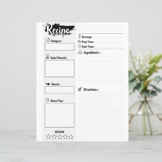 Personalized Minimal Basic Blank Recipe Page Sheet (Staand voorkant)