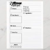 Personalized Minimal Basic Blank Recipe Page Sheet (Voorkant)