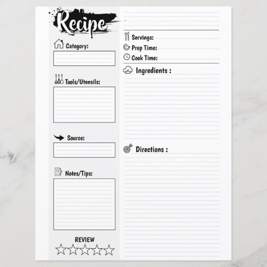 Personalized Minimal Basic Blank Recipe Page Sheet (Voorkant)