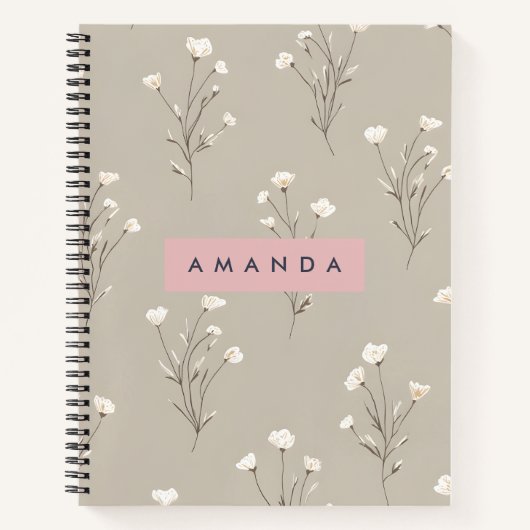 Personalized Minimal Beige Floral Design Notitieboek (Voorkant)