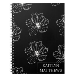 Personalized Minimal Black Floral with Name Notitieboek