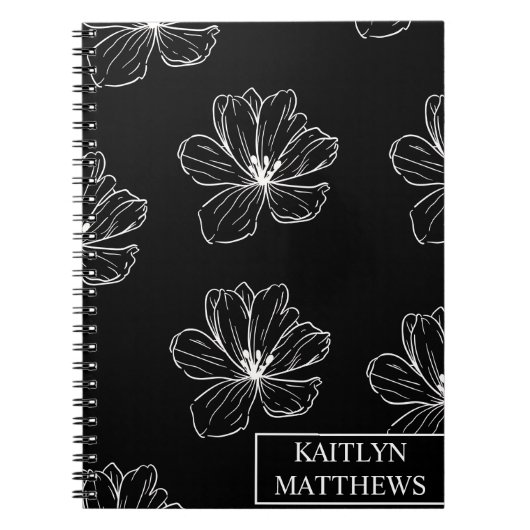 Personalized Minimal Black Floral with Name Notitieboek (Voorkant)