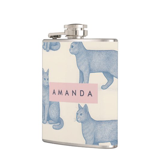 Personalized Minimalist Blue Cat Pattern Heupfles (Links)