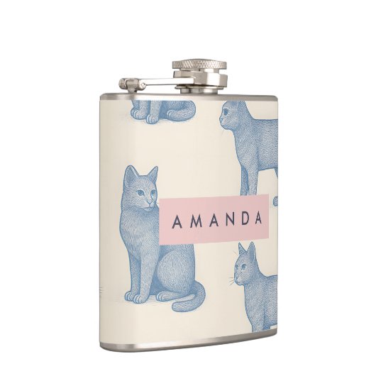 Personalized Minimalist Blue Cat Pattern Heupfles (Rechts)