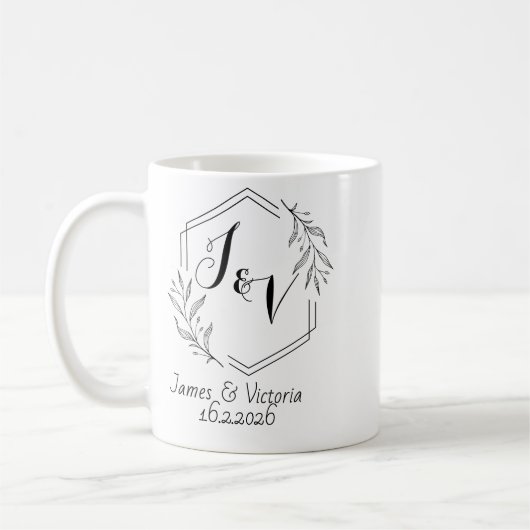 Personalized minimalist, couples initials wedding koffiemok (Links)