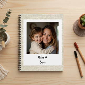 Personalized Minimalist Family Photo Faux Burlap Notitieboek