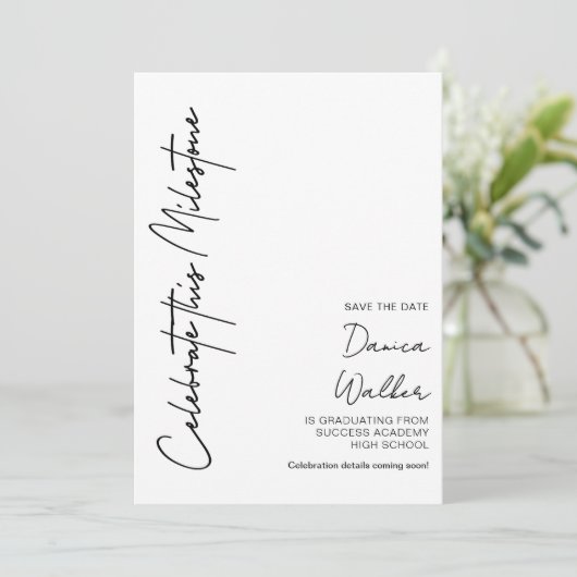 Personalized Minimalist Graduation Save The Date (Staand voorkant)