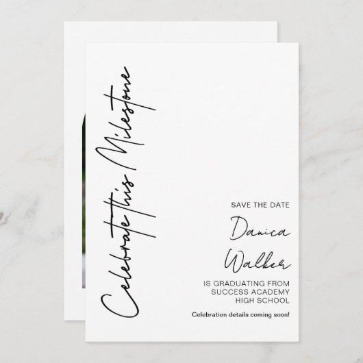 Personalized Minimalist Graduation Save The Date (Voorkant / Achterkant)