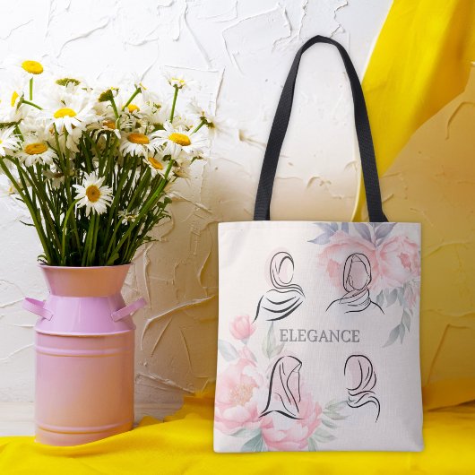 Personalized Minimalist Hijab Line Art Floral Tote Tote Bag
