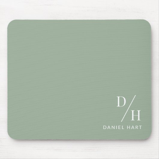 Personalized Minimalist Initial Name Sage Green Muismat (Voorkant)