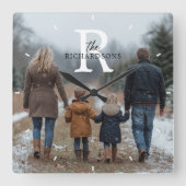 Personalized Minimalist Monogram Name Family Photo Vierkante Klok (Voorkant)