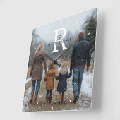 Personalized Minimalist Monogram Name Family Photo Vierkante Klok (Hoek)