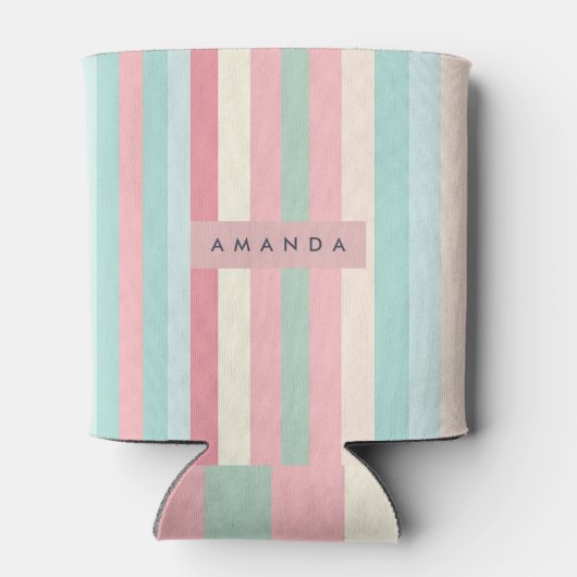 Personalized Minimalist Pastel Stripes  Blikjeskoeler (Achterkant)