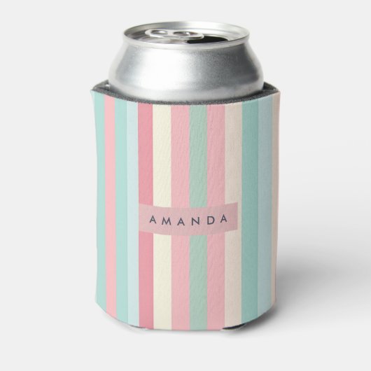 Personalized Minimalist Pastel Stripes  Blikjeskoeler (Blikje Achterkant)