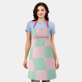 Personalized Mint Green and Blush Pink Checkered Schort (Gedragen)