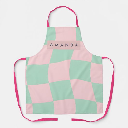 Personalized Mint Green and Blush Pink Checkered Schort (Voorkant)