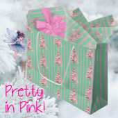 Personalized Mint Green Pink Stripe Christmas Tree Wijn Cadeautas
