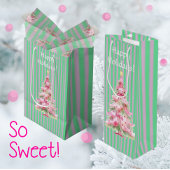 Personalized Mint Green Pink Stripe Christmas Tree Wijn Cadeautas