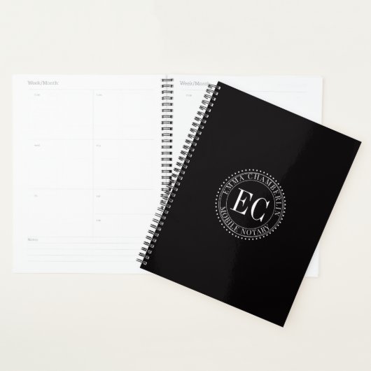 Personalized Mobile Notary Public Seal Logo Black Planner (Display)